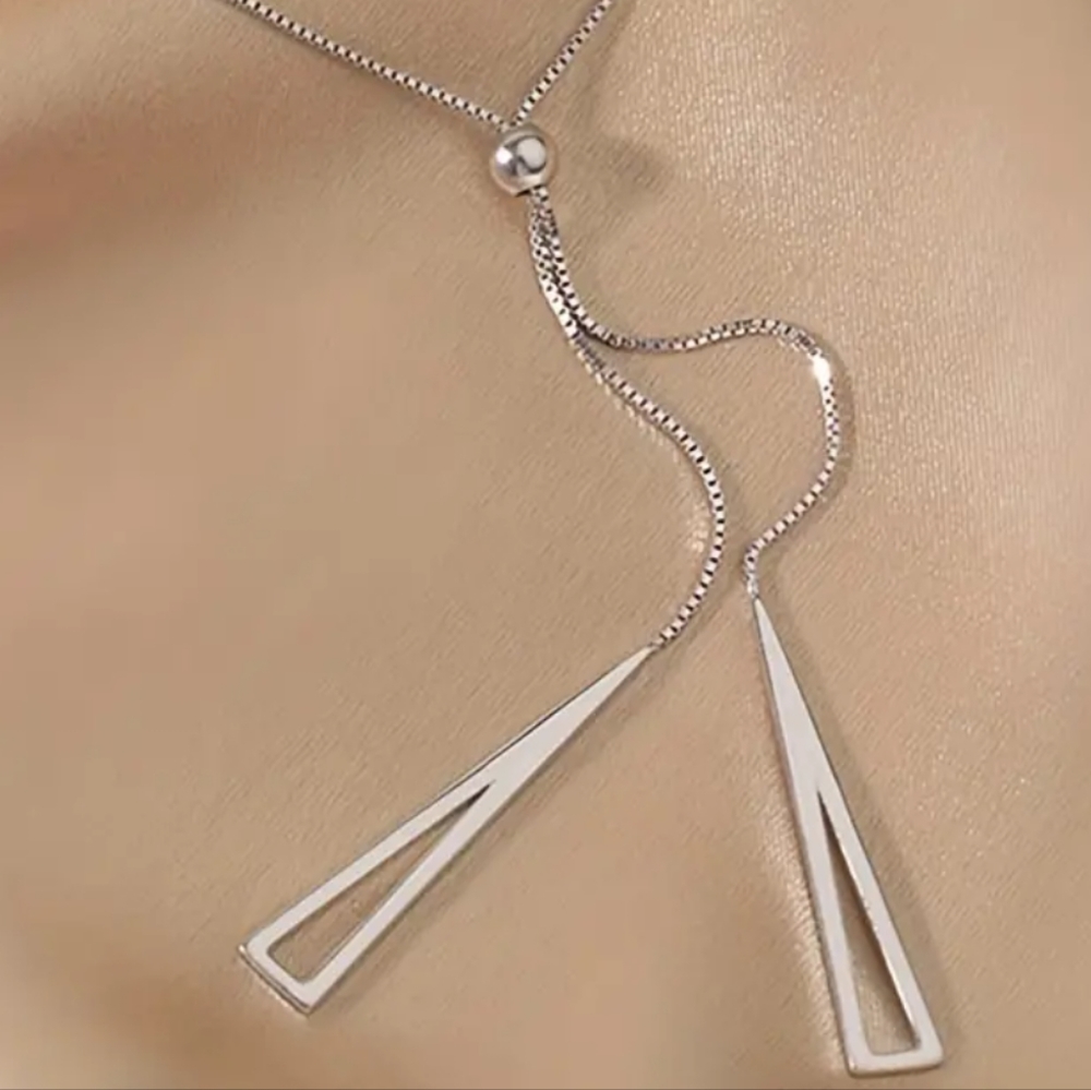 925 Sterling Silver Minimal Triangle Necklace Adjustable Necklace Minimalist - Picture 11 of 12